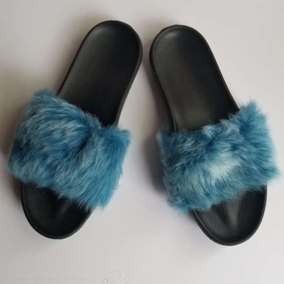 blue ugg fur slides